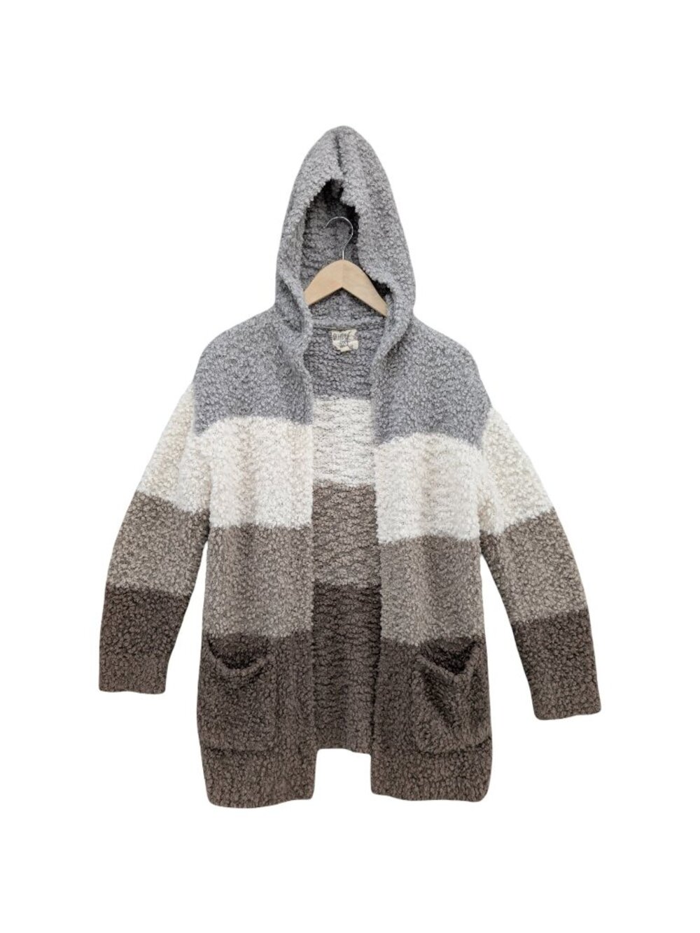 Hippie Rose Popcorn Cardigan Womens Grey Mocha Combo Hooded Open Front Size S
